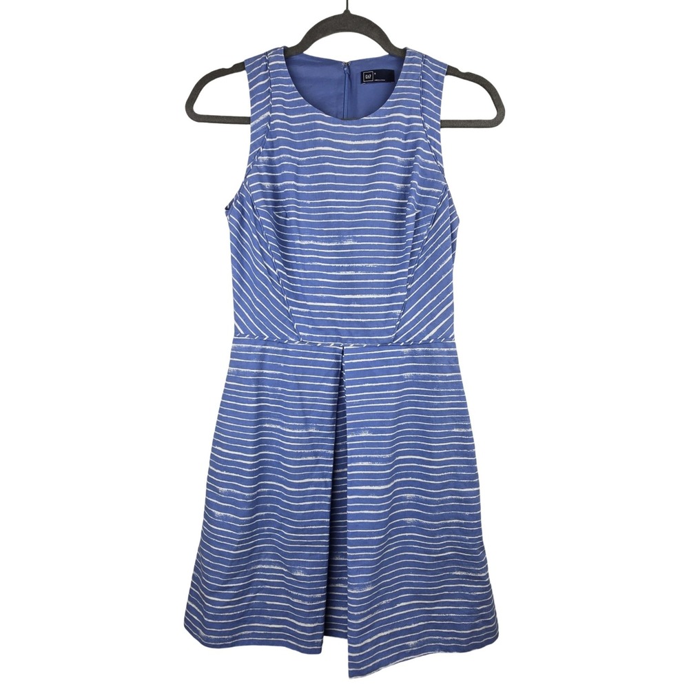 Gap Striped Sleeveless Fit and Flare Mini Dress Women 0 Blue White Linen Blend